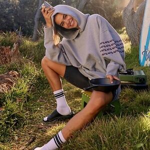Free People Movement At My Best Embroidered Hoodie Medium Grey $198 Sold Out